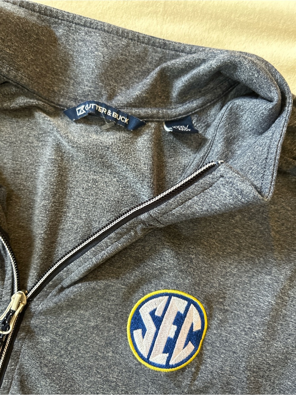 Cutter & Buck Men's Gray Zip-Up Sweater with SEC Logo